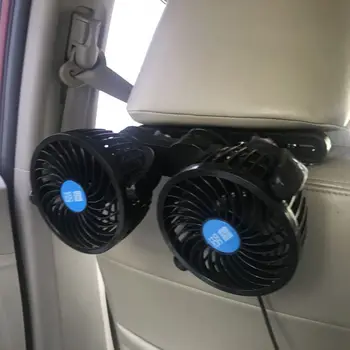 12V Elektrisk Auto Bil Air Cooling Fan Hovedstøtte 360 Graders Roterbar Dual-Hoved Justerbar Hastighed Bag bagsædet Fan for Sedan og SUV