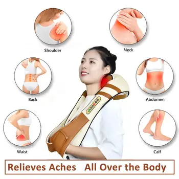 Deep Tissue Æltning Massage for hele Kroppen Bil Office Shiatsu Nakke og Skulder Massageapparat med Varme Intensitet Justerbar Mac
