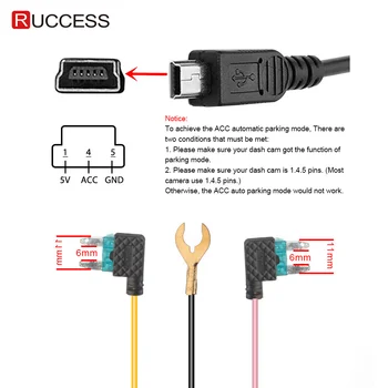 RUCCESS Svært Tråd Kit Mini USB 12V 24V til 5V-2.5 EN Bil USB Auto Opladning Wire Hardwire-Kit til BIL DVR Dash Cam GPS Bil Adapter