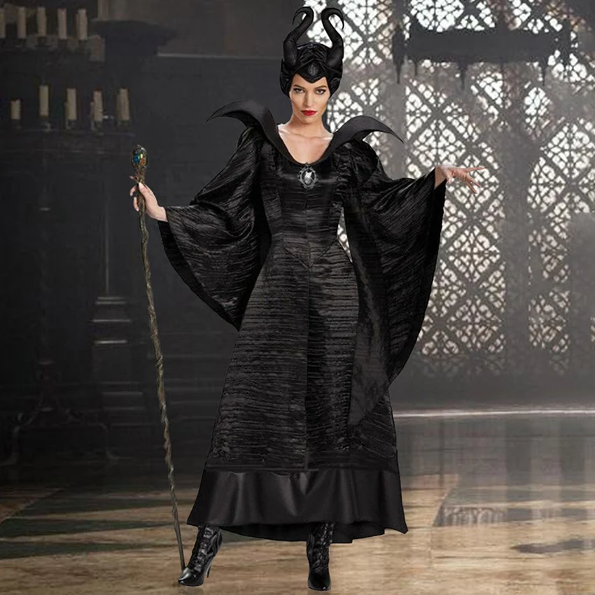 Rabat Plus Size Halloween Maleficent Cosplay Kostumer Kvinde Skræmmende Horror-tøj Sæt Med Horn Black Queen Heks Tøj - Dragt \ www.superkryds.dk