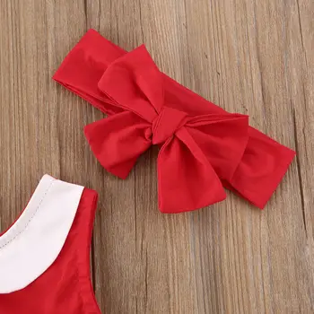 0-24M Jul Baby Pige Tøj Tassle Sparkedragt uden Ærmer med Bælte, Hovedbøjle Xmas Party Outfit Santa Kostume Dropshipping 2020