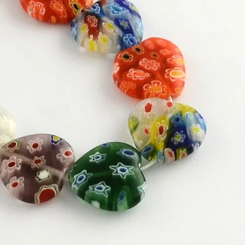 10 Strand Hjertet Håndlavet Millefiori Glas Perler Tråde Blandet Farve for smykker at gøre DIY Armbånd Halskæde