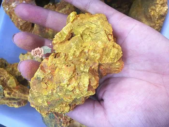 100-500g Iøjnefaldende Gylden Gul ORPIMENT Arsen sulfid Crystal Vug Mineral Prøve