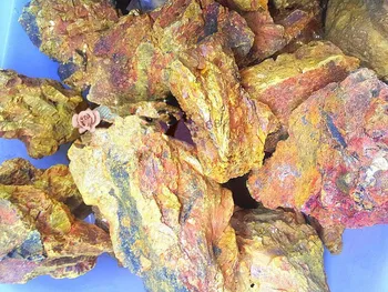 100-500g Iøjnefaldende Gylden Gul ORPIMENT Arsen sulfid Crystal Vug Mineral Prøve