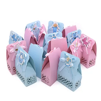 12pcs 3D Papir Gave Boxs Cookies Slik Kasser Emballage til Baby Shower Dekorationer Baby Boy Girl Party Gave Pakke Leverancer