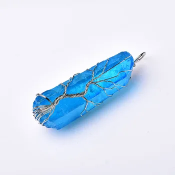 1PC Naturlig Krystal Vedhæng Aquamarine Ornament Tree Of Life, Mode Halskæde Til Kvinder Mineral Smykker Rå Krystaller