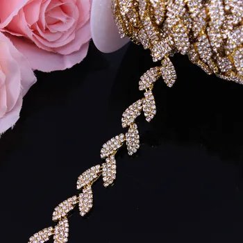 1Yard Mode Rose Guld Krystal Bryllup Kjole Bælte Brude Kop Kæde Trim bladform Rhinestone Trim Sy på Tøj DIY Kjole