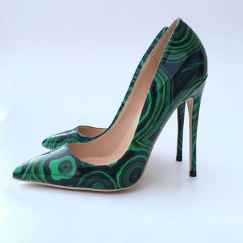 2018 Grøn farve spids tå dame pumper pu læder lavvandede kvinde højhælede pumps sexet slip-on bryllup kvinder sko, party sko
