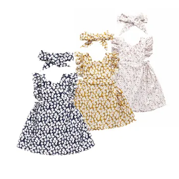 2019 orangem officielle storeSummer Mode Heldragt Pige Nyfødte Baby Bomuld Pige Børn Små Flyvende Ærme Kjoler Blomst