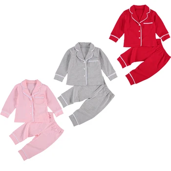 2020 Falde Foråret Baby Drenge Piger Pyjamas Sæt Tøj til Børn langærmet ensfarvet Enkelt-bresated Shirt + Lange Bukser 1-5T
