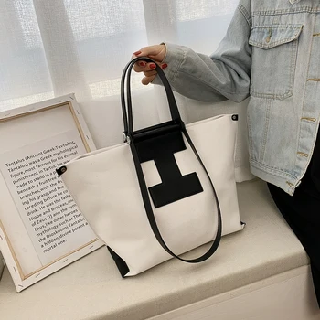 2020 Nye Kvindelige Canvas Taske Mode Enkel skuldertaske med Stor Kapacitet Håndtaske Shopping Taske Punge og Håndtasker Luksus Håndtaske