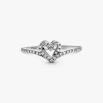 2021 NYE 925 Sterling Sølv Ringe Mousserende Bærearm Hjerte Ring Kvinder Engagement Jubilæum Oprindelige smykkefremstilling