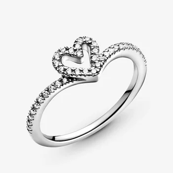 2021 NYE 925 Sterling Sølv Ringe Mousserende Bærearm Hjerte Ring Kvinder Engagement Jubilæum Oprindelige smykkefremstilling