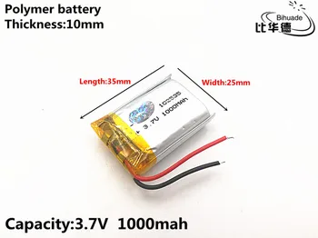 2stk/masse Gode Qulity 3,7 V,1000mAH,102535 Polymer lithium-ion / Li-ion batteri til TOY,POWER BANK,GPS,mp3,mp4