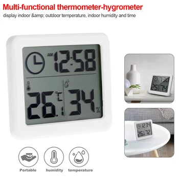 3,2 tommer Stor LCD-Skærm Multifunktions-Termometer Hygrometer Automatisk Elektronisk Temperatur Luftfugtighed Overvåge Ur