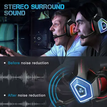 3,5 mm Gaming Headset Mikrofon LED Hovedtelefoner Stereo Surround Kablede Gamer Hovedtelefon Til Computeren, PC-Gamepad