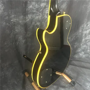 3 Custom Shop Pickupper Elektrisk guitar,Massiv Mahogni organ, der Med Sort maling og gul bindende,Golden Hardware,gratis forsendelse!