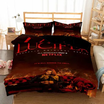 3D-Lucifer-Serien Sengetøj Sæt Film Karakter Dronning Duvet Cover King Size Drenge Sengetøj Sæt 2/3 Stykke Hjem Quilt Bed Cover