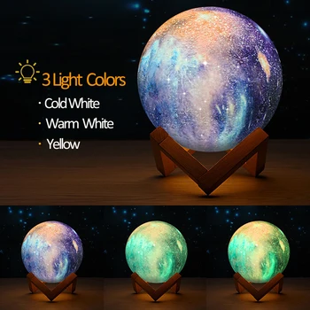 3D Printet Stjernede Moon Lamp Hjem Dekoration LED Nat Lys Touch Fjernbetjening Farve bordlampe Oplade USB-Batteri Nat Lampe