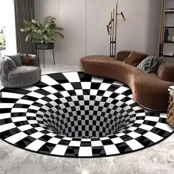 3D-Vortex Illusion Tæppe Soft non-slip Soveværelse Tæppe Hvid Sort Spiral Tæppe Rundt Stue Dørmåtte Måtter Dropshipping