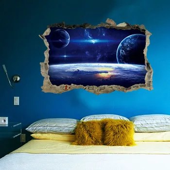 3D Ydre Rum Galaxy Planet Wall Stickers til Børn Børn Soveværelser Decals Home Decor XH8Z