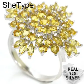 4,4 g Luksus SheType Top AAA+ Stjerne Form Gylden Citrin Bryllup kvindens 925 Solid Sterling Sølv Ringe 27x26mm