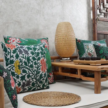 45x45/30x50cm neo Kinesiske land style flower trykt grøn bomuld, linned pude dække sofa dekorative smide pudebetræk