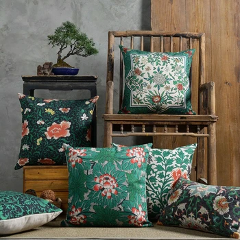 45x45/30x50cm neo Kinesiske land style flower trykt grøn bomuld, linned pude dække sofa dekorative smide pudebetræk