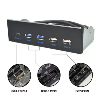 5,25-Tomme USB-3.1 GEN2 frontpanel USB-Hub Med 2 Porte USB 3.0 + 2 USB2 Porte.0 + 1 Port TYPE-C med TYPE-E Stik til PC