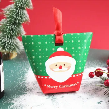 50stk Glædelig Jul Candy Box Taske Santa Claus juletræ gaveæske Med Klokker Papir Box Gave Pose Slik Container Jul