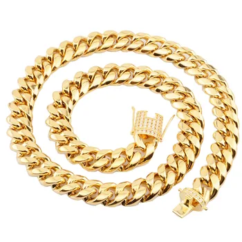 6-18mm bred Rustfrit Stål Cubanske Miami Halssmykker CZ Zircon Kasse Lås Store, Tunge Guld Kæde for Mænd Hip-Hop, Rock smykker