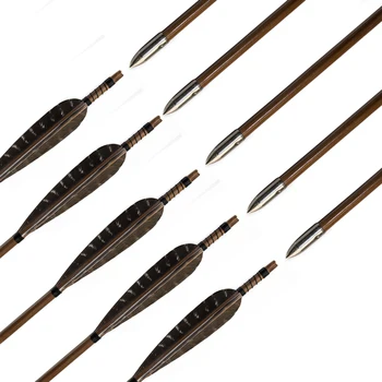 6stk Håndlavet Bambus Pile bueskydning jagt pil fasan pil fjer&target arrow point for takedown bue eller traditionel bue,