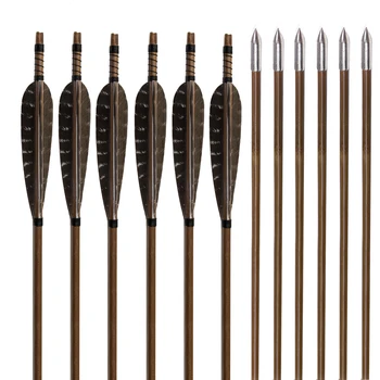 6stk Håndlavet Bambus Pile bueskydning jagt pil fasan pil fjer&target arrow point for takedown bue eller traditionel bue,