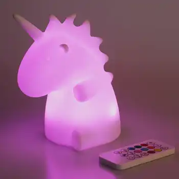 7 Farver Skiftende Unicorn LED Nat Lys Silikone Unicorn Farverige Opladning af Fjernbetjeningen Lampe Cartoon Kids Soveværelse Toy Gave