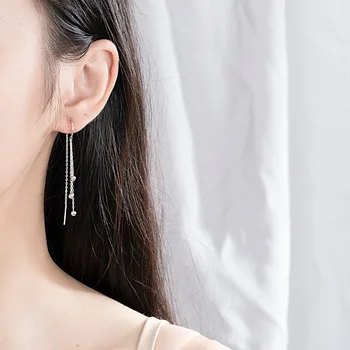 925 Sterling Sølv, med Lang Kvast Drop Heart Øreringe til Kvinder Mode koreanske Øre Kæde Linje Ear Hook-Femme Smykker