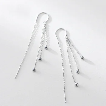 925 Sterling Sølv, med Lang Kvast Drop Heart Øreringe til Kvinder Mode koreanske Øre Kæde Linje Ear Hook-Femme Smykker