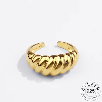 925 Sterling Sølv Resizable Åbning af Ringe til Kvinder Guld ColorStrips Smykker Store Justerbar Antikke Anillos Åbne Ringe