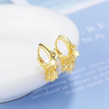 925 Sterling Sølv Stjerne Kvast Hoop Øreringe til Kvinder koreanske Trendy Øreringe Luksus Charm Guld Øreringe, Mode Smykker