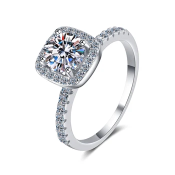 ANZIW 925 Sterling Sølv Moissanite Diamant 1,0 CT Mode Klassiske Halo Engagement Ring For Kvinder Smykker Gaver