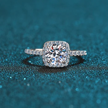 ANZIW 925 Sterling Sølv Moissanite Diamant 1,0 CT Mode Klassiske Halo Engagement Ring For Kvinder Smykker Gaver