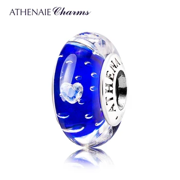 ATHENAIE Ægte 925 Sølv Murano Glas Perler Core Luftudvikling Klare CZ Hjerte Charms Bead Passe Europæiske Charms 4 Farver
