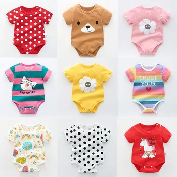 Baby Pige bodyer Sommeren nyfødte bomuld Tøj til drenge og piger Tvillinger baby tøj korte ærmer Tegnefilm Bodysuit pyjamas