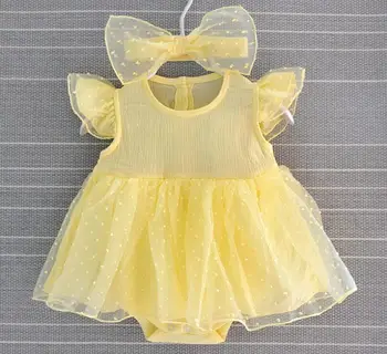 Baby sommer heldragt piger prinsesse kjole +pandebånd baby barnedåb dåb kjole til fest, bryllup 0-9 måneder foto skyde kjole