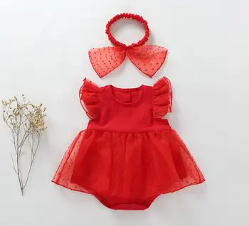 Baby sommer heldragt piger prinsesse kjole +pandebånd baby barnedåb dåb kjole til fest, bryllup 0-9 måneder foto skyde kjole