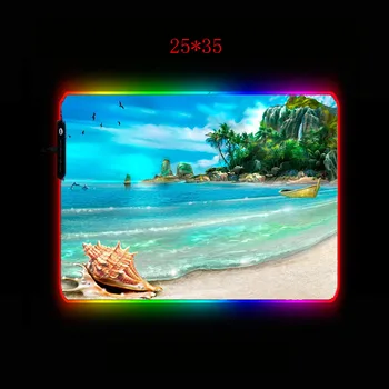 Beach Palm Landskab RGB Gaming musemåtte Stor Computer Gamer Musemåtte XXL Musemåtte LED-Baggrundsbelysning Mause Pad Tastatur Skrivebord Mat