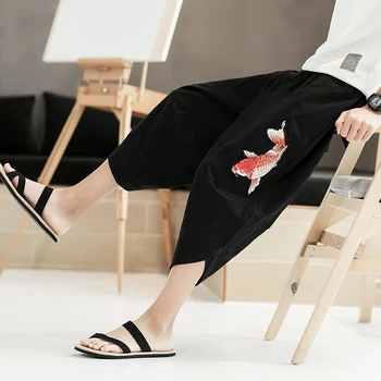 Bomuld Harem Bukser 2021 Summer Harajuku-Track-Pants Mænd Fisk Broderi Joggere Koreansk Mode Casual Streetwear Bukser