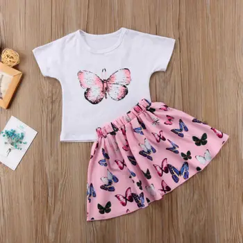 Butterfly Baby Piger Butterfly sæt Barn Kids T-shirt, Toppe+S Kjole kirts Udstyr, Tøj Sæt