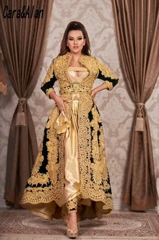 Cara&Alan Traditionelle Kosovo-Albanske Kaftan Sort-Aften-Kjoler, Lange Ærmer Guld Applique Prom Dress Vestido De Novia