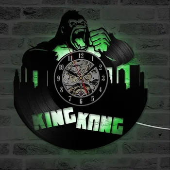 CD-Optage Wall Clock King Kong Filmen Wall Art vinylplade Håndlavet Ur Hængende Antikke Værelse Decor LED-Ur
