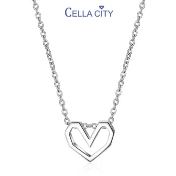 Cellacity Hule hjerte form Halskæde til Kvinder Sølv 925 Smykker Kort Kravebenet Kæde, Guld Farve Ung pige Hals Ornament Gave